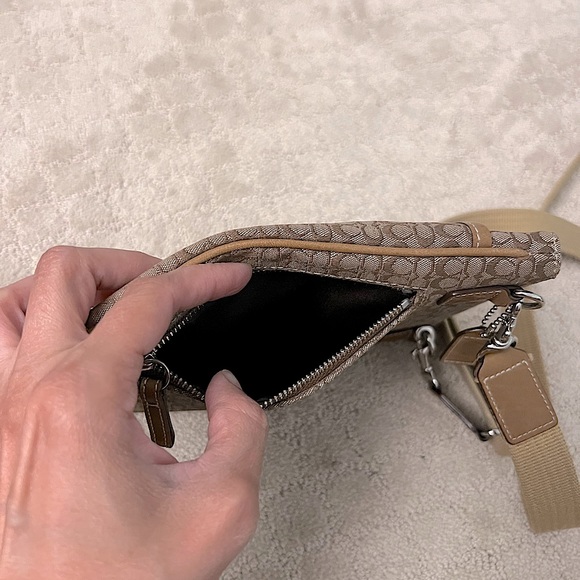 Coach Small Crossbody Bag in Light Brown and Camel | Signature Monogram Canvas - Picture 5 of 5